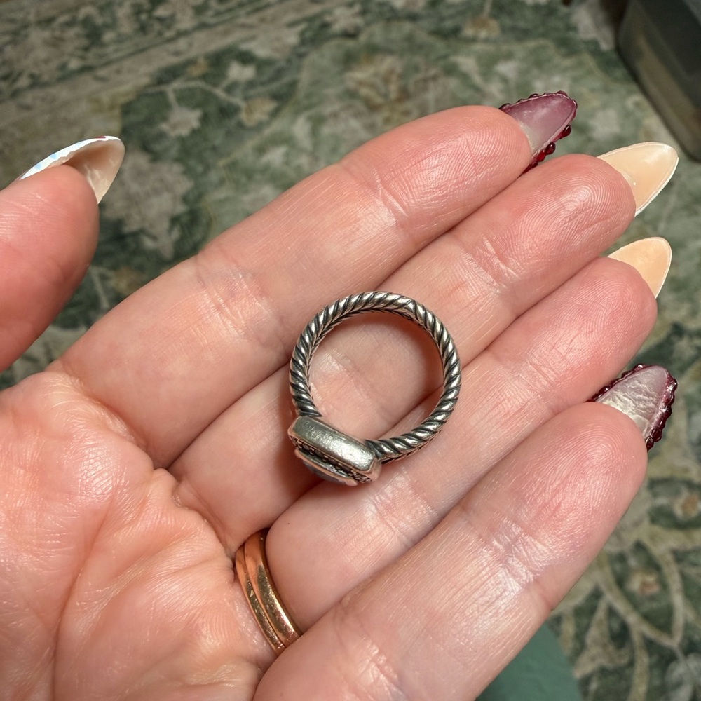 David Yurman Silver Ring with Aquamarine and Diamonds - Picture 5 of 7